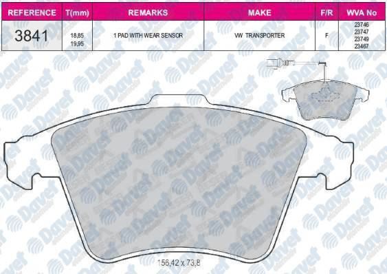 BESER 3841 Fren Balatasi On Fisli Wva 23748 Volkswagen Transporter T5 16 Jant 2003=>